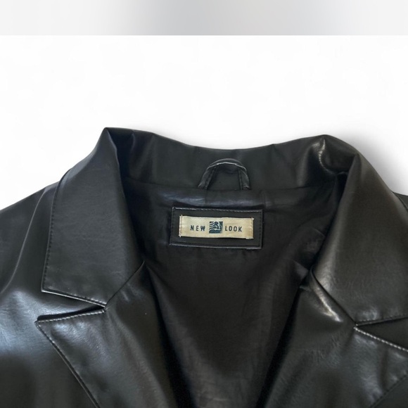 90's Black Faux Leather Long Trench Coat Woman's Large - Picture 4 of 8